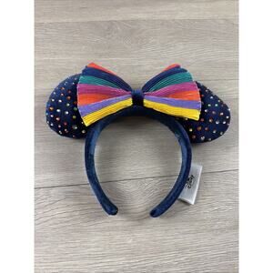 Disney Parks Rainbow Rhinestone Felt Ears Minnie Mouse Bow Ears Headband
